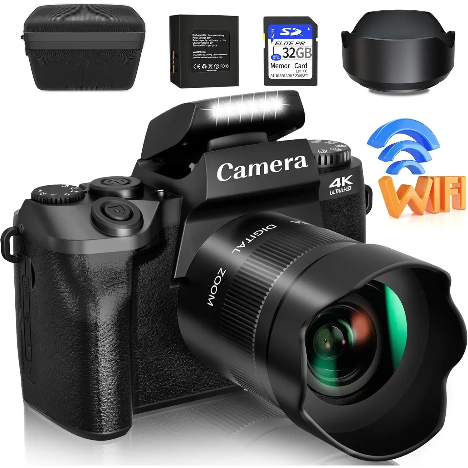 Saneen Digital Camera, 4k Cameras, 64MP WiFi Touch Screen Vlogging Camera - 1